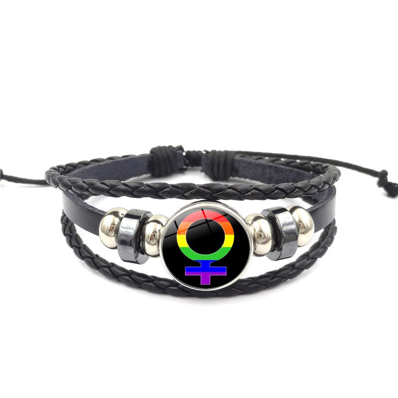 Pulsera tejida multicapa de cuero negro de cuero iridiscente al por mayor